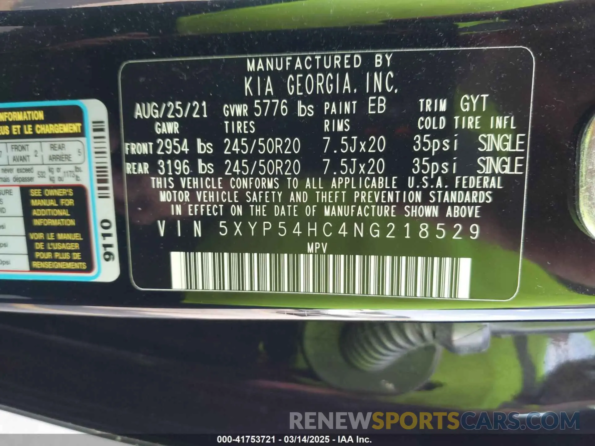 9 fotografías del automóvil dañado 5XYP54HC4NG218529 KIA TELLURIDE 2022