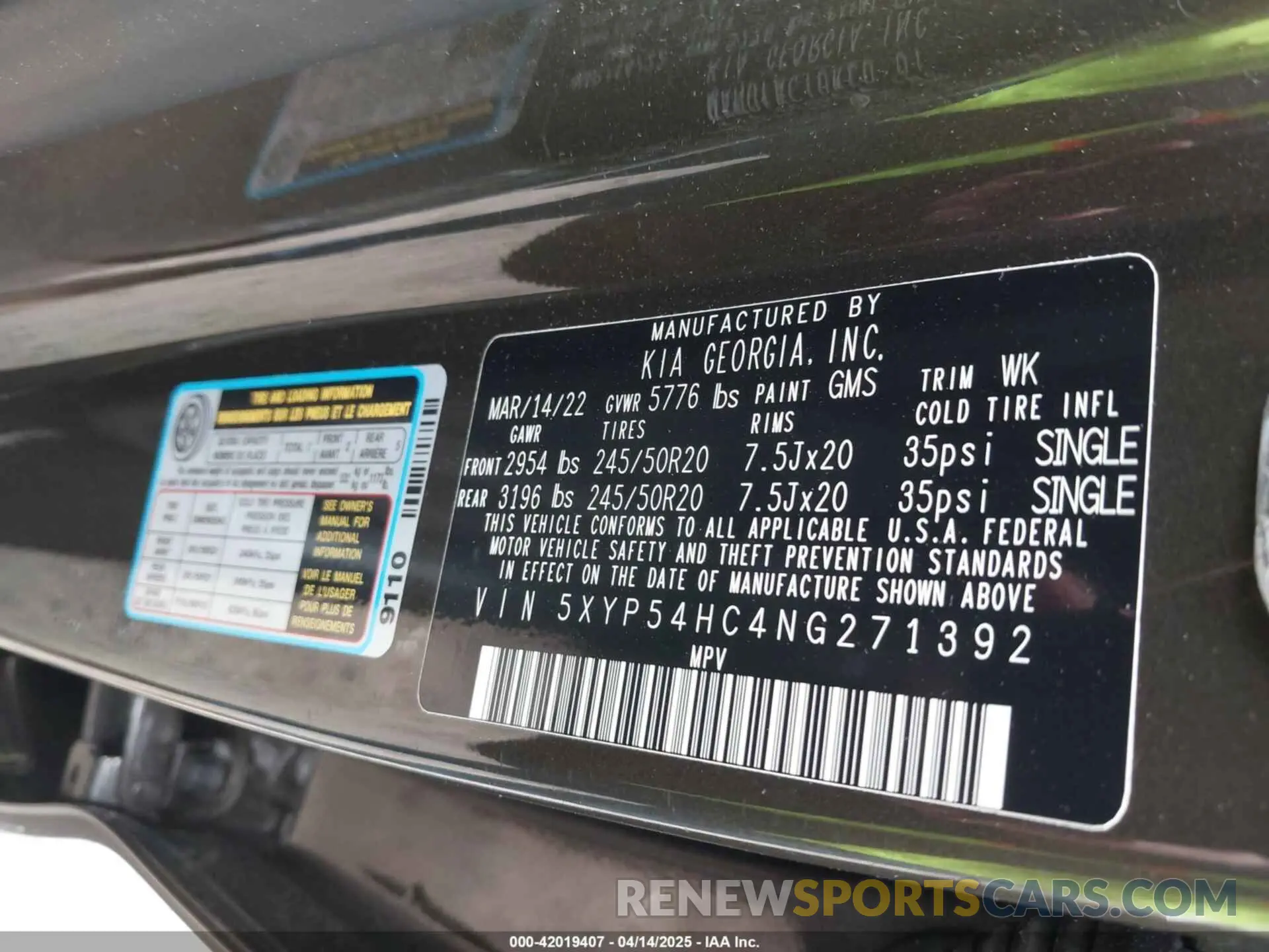9 fotografías del automóvil dañado 5XYP54HC4NG271392 KIA TELLURIDE 2022