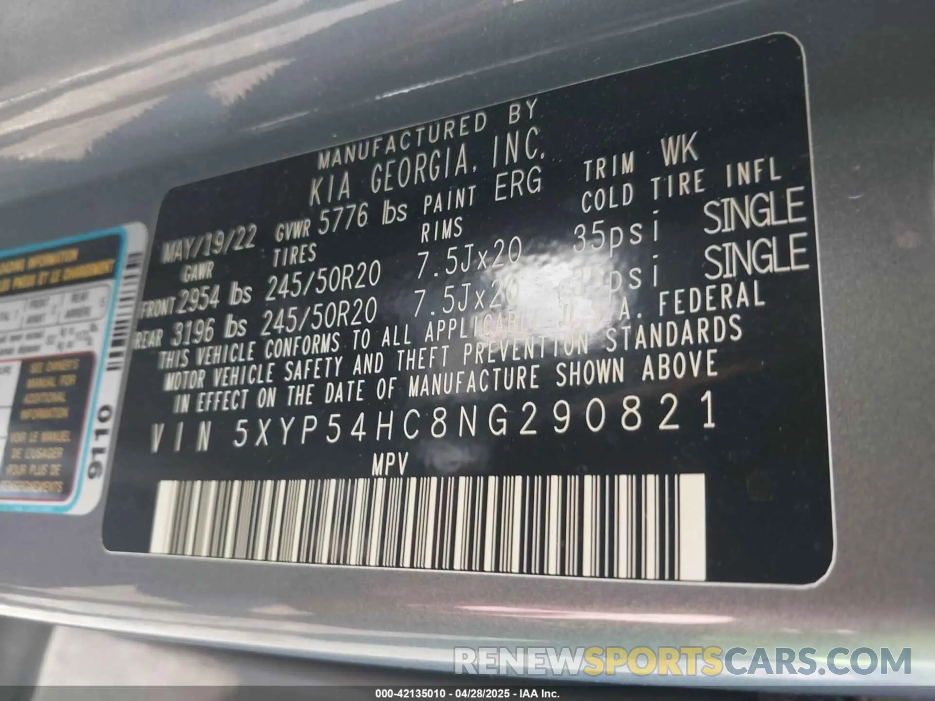 9 fotografías del automóvil dañado 5XYP54HC8NG290821 KIA TELLURIDE 2022