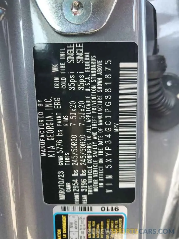 13 fotografías del automóvil dañado 5XYP34GC1PG381875 KIA TELLURIDE 2023