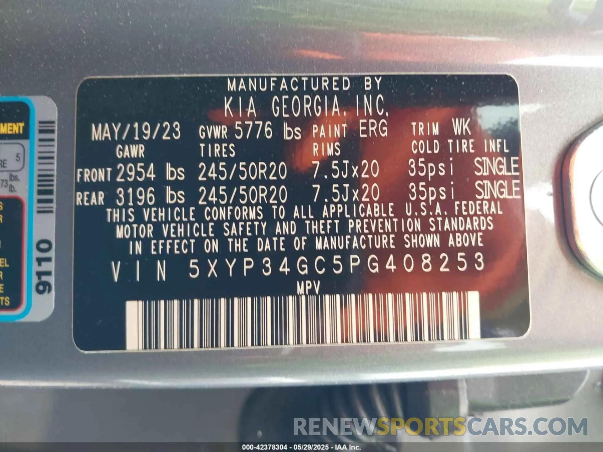 9 fotografías del automóvil dañado 5XYP34GC5PG408253 KIA TELLURIDE 2023