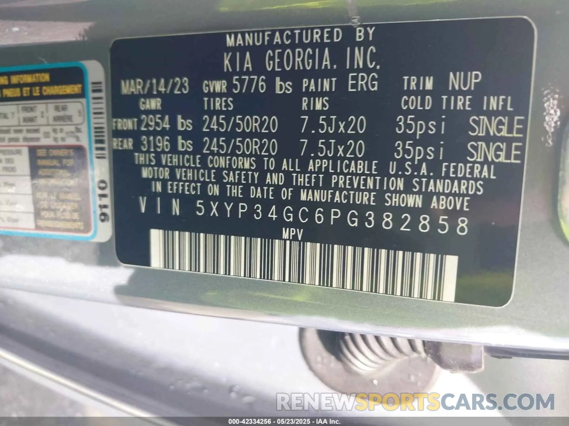 9 fotografías del automóvil dañado 5XYP34GC6PG382858 KIA TELLURIDE 2023