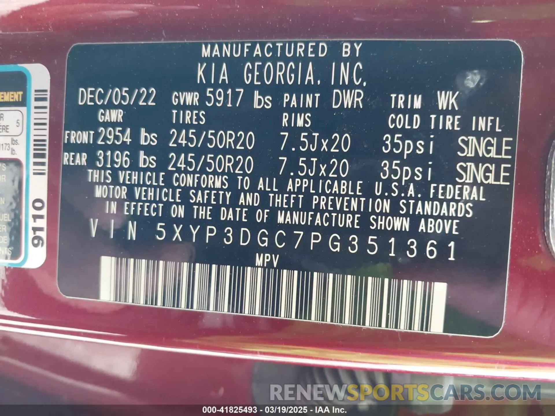9 fotografías del automóvil dañado 5XYP3DGC7PG351361 KIA TELLURIDE 2023