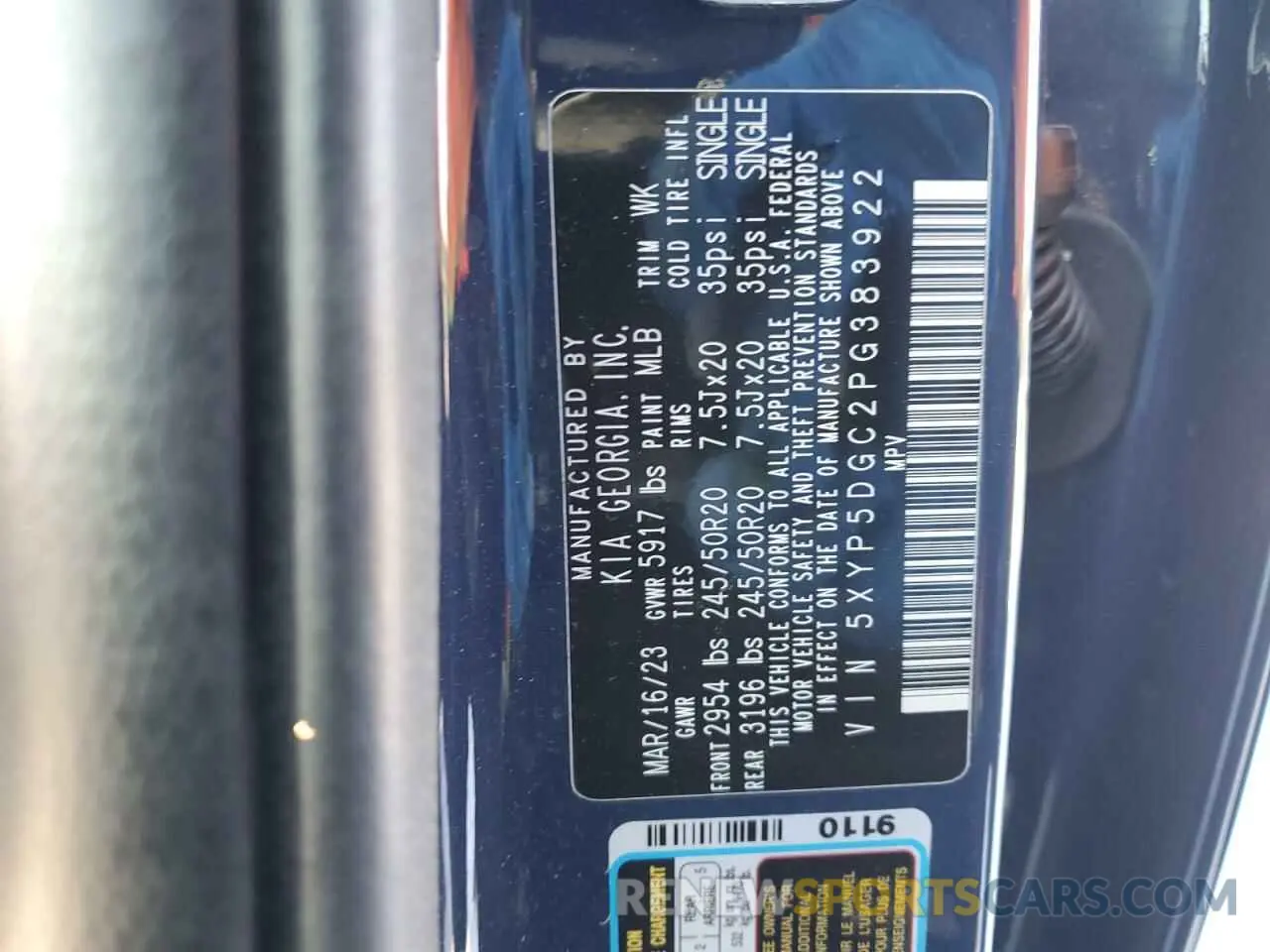 14 fotografías del automóvil dañado 5XYP5DGC2PG383922 KIA TELLURIDE 2023