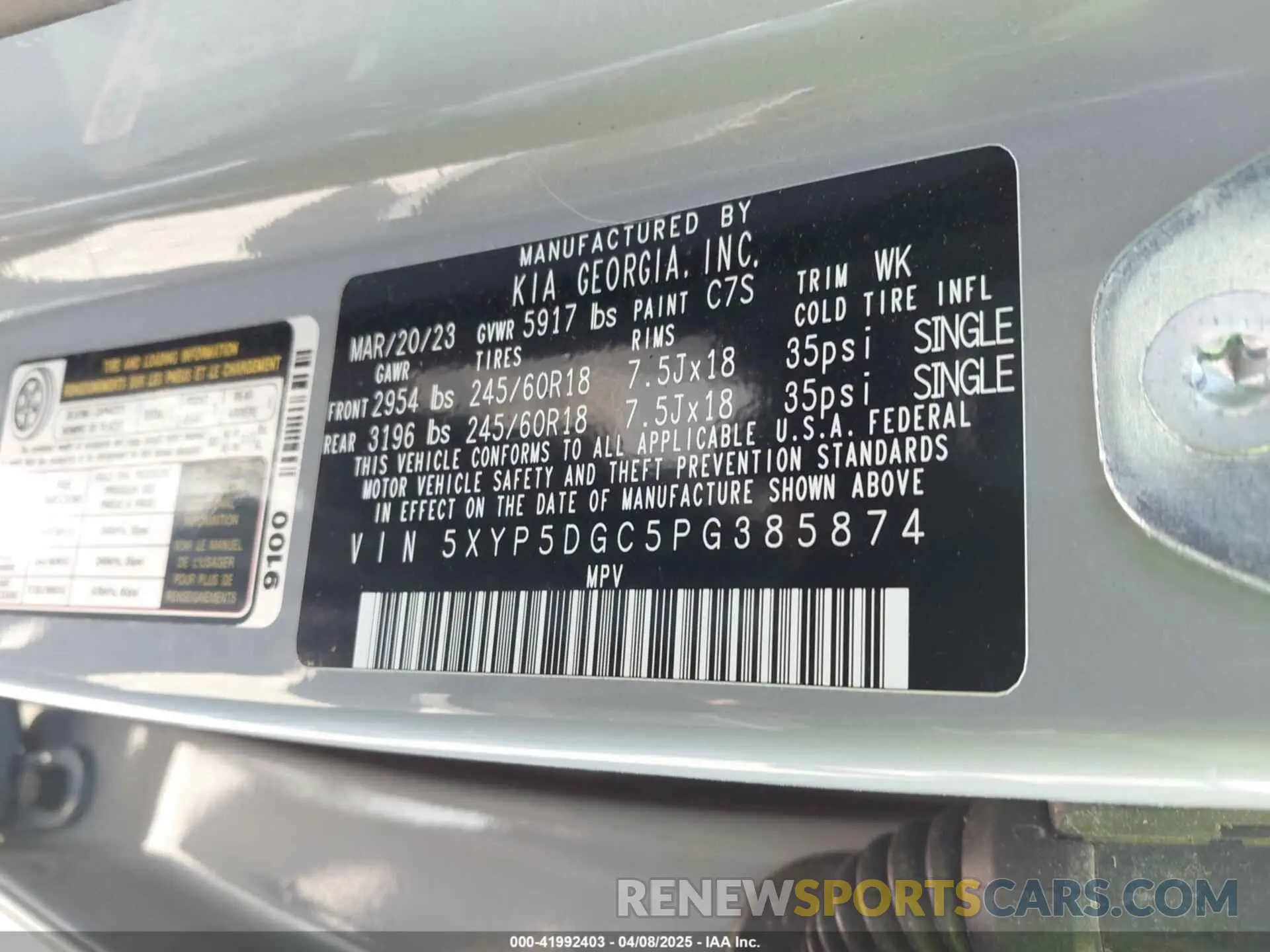 9 fotografías del automóvil dañado 5XYP5DGC5PG385874 KIA TELLURIDE 2023