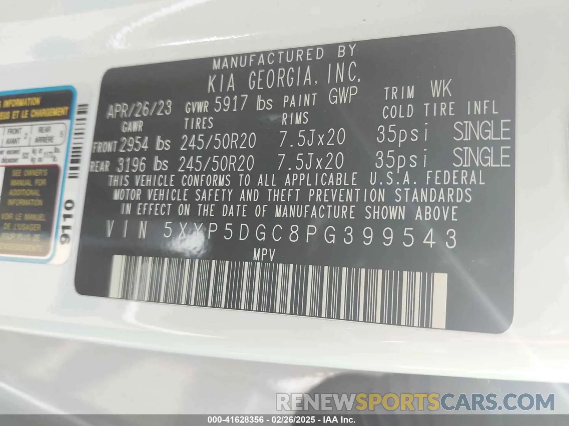 9 fotografías del automóvil dañado 5XYP5DGC8PG399543 KIA TELLURIDE 2023