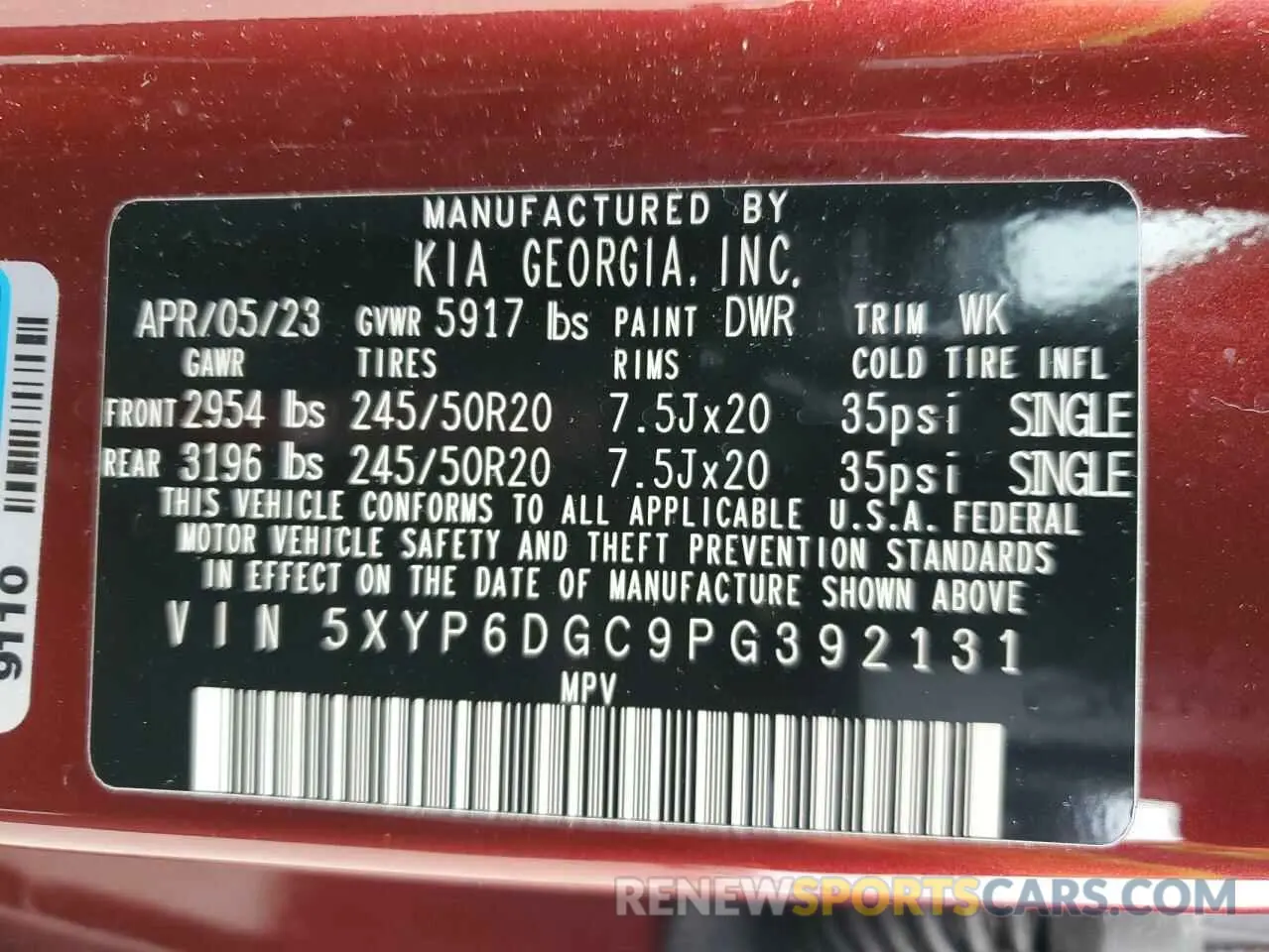 13 fotografías del automóvil dañado 5XYP6DGC9PG392131 KIA TELLURIDE 2023