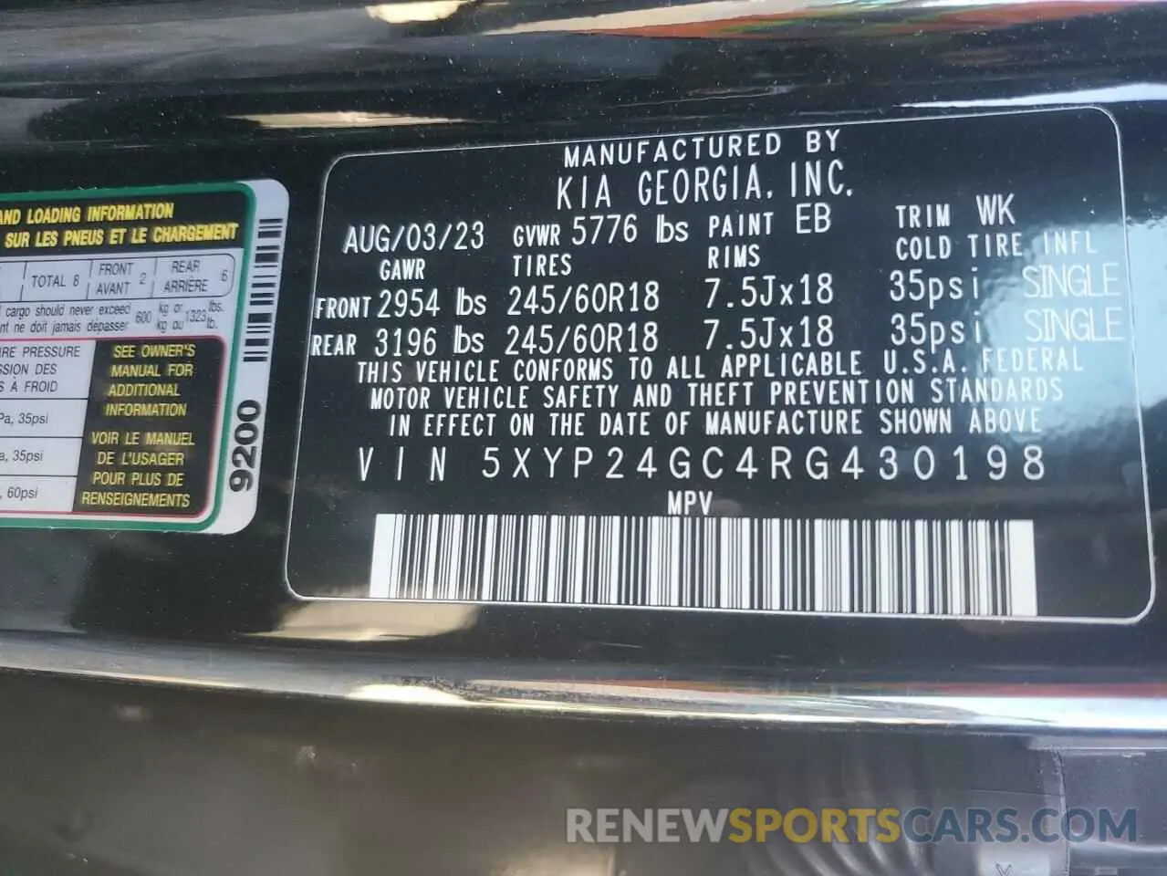 13 fotografías del automóvil dañado 5XYP24GC4RG430198 KIA TELLURIDE 2024