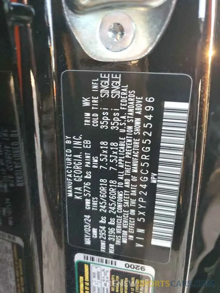12 fotografías del automóvil dañado 5XYP24GC5RG525496 KIA TELLURIDE 2024