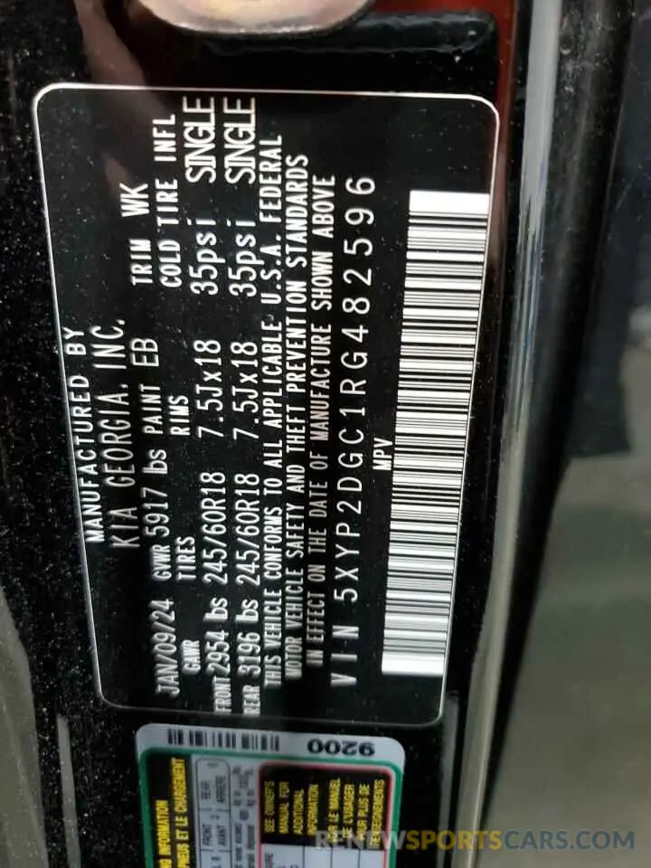 13 fotografías del automóvil dañado 5XYP2DGC1RG482596 KIA TELLURIDE 2024