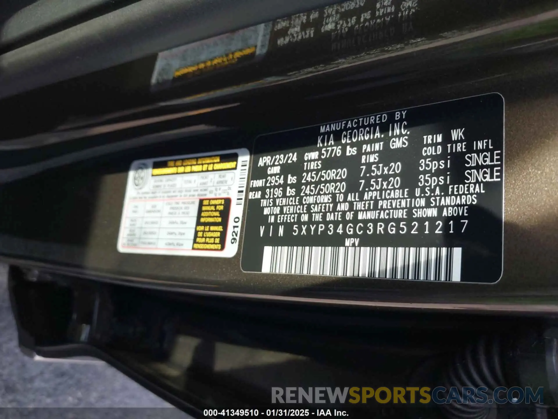 9 fotografías del automóvil dañado 5XYP34GC3RG521217 KIA TELLURIDE 2024