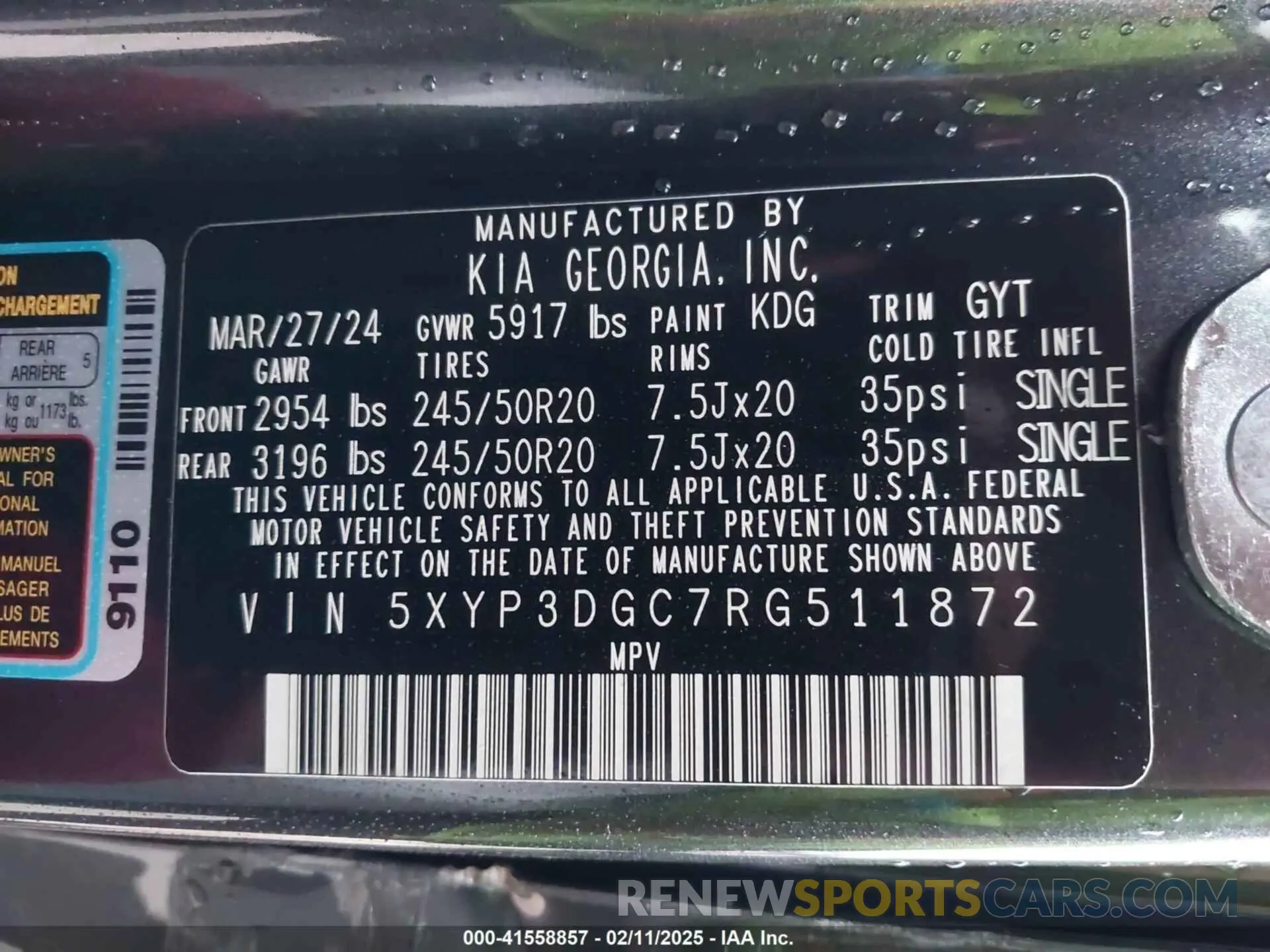 9 fotografías del automóvil dañado 5XYP3DGC7RG511872 KIA TELLURIDE 2024
