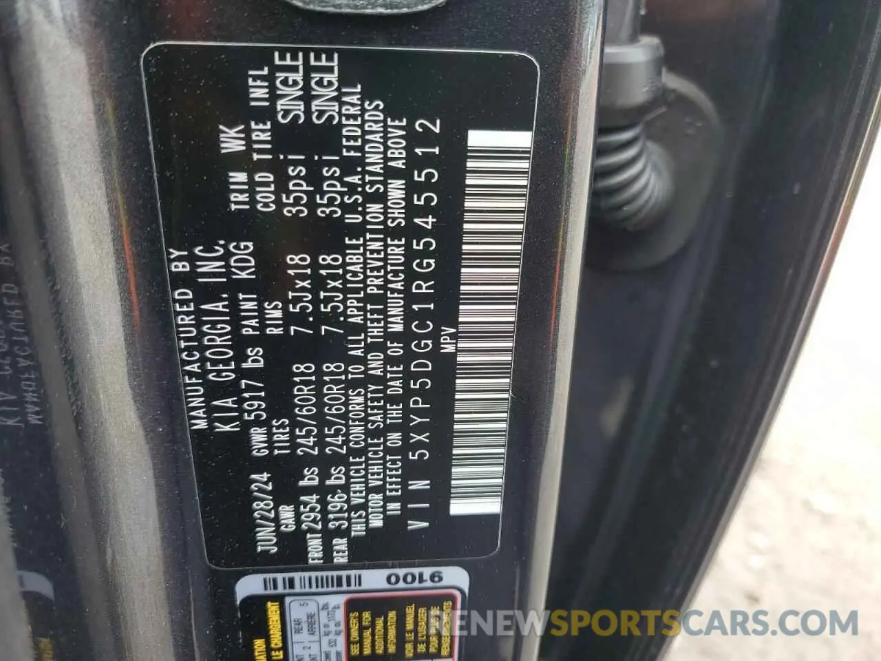 13 fotografías del automóvil dañado 5XYP5DGC1RG545512 KIA TELLURIDE 2024