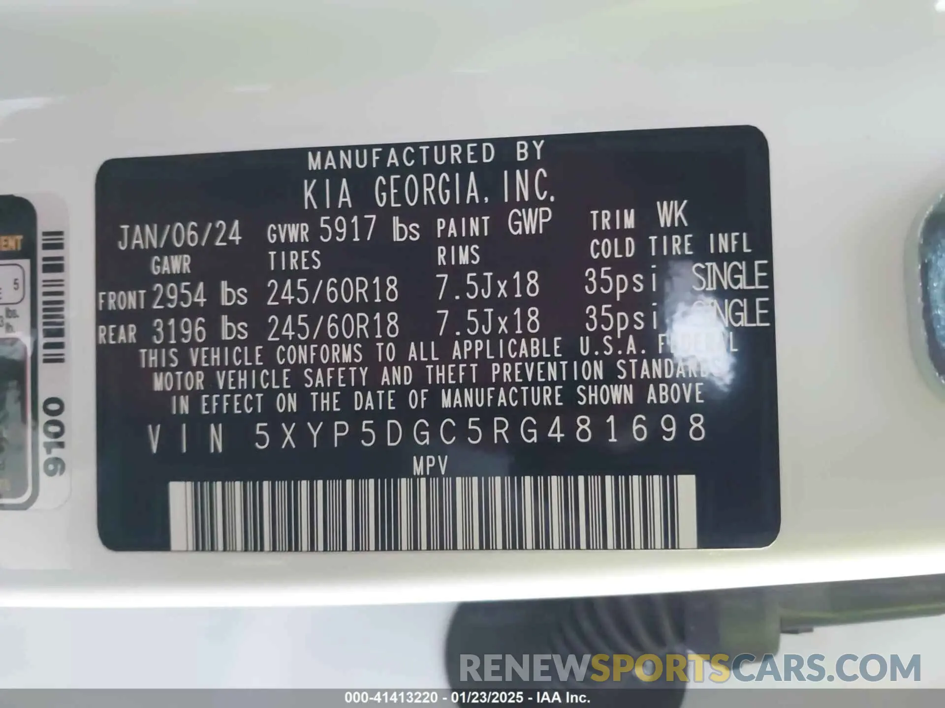 9 fotografías del automóvil dañado 5XYP5DGC5RG481698 KIA TELLURIDE 2024