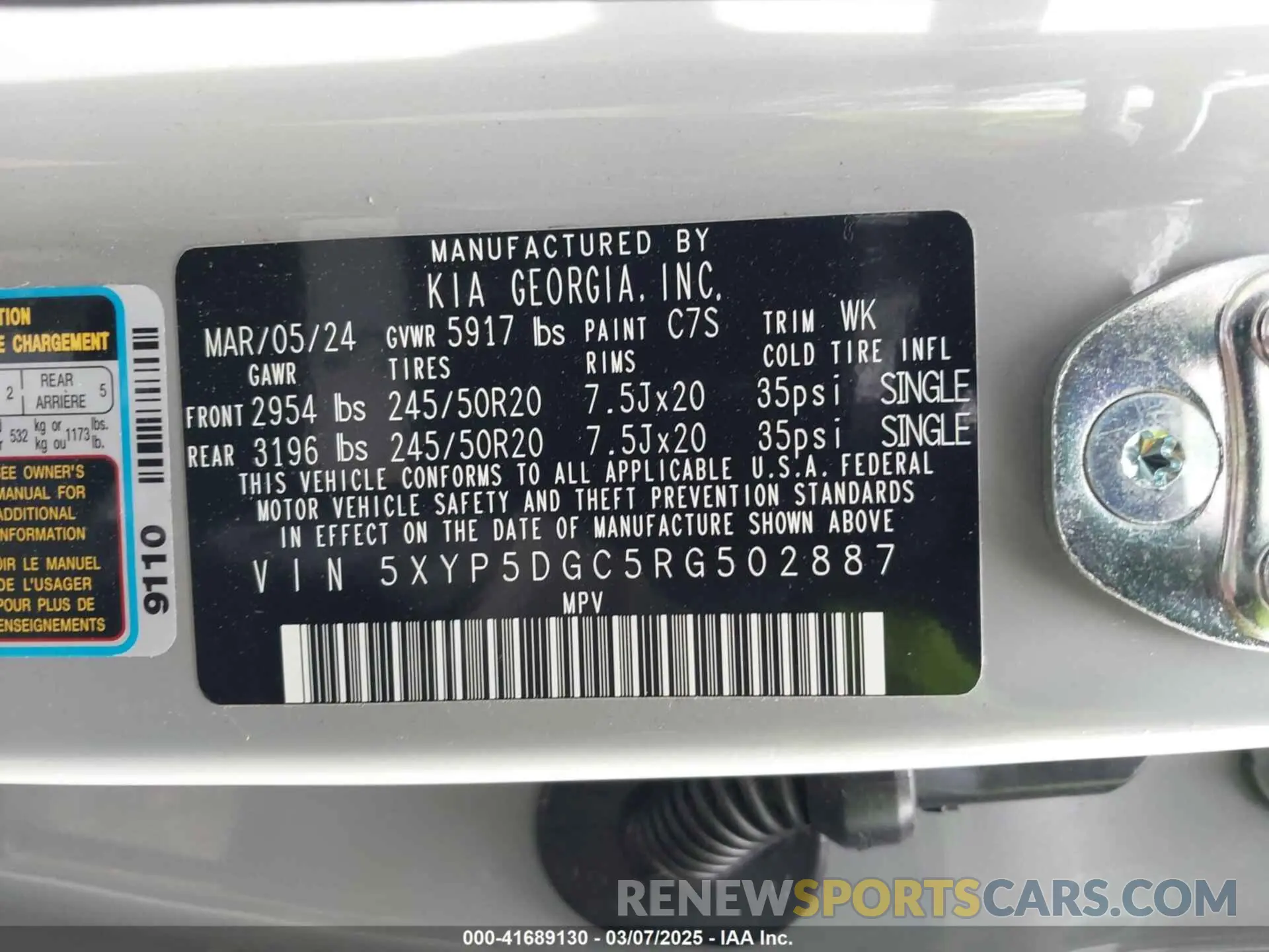9 fotografías del automóvil dañado 5XYP5DGC5RG502887 KIA TELLURIDE 2024