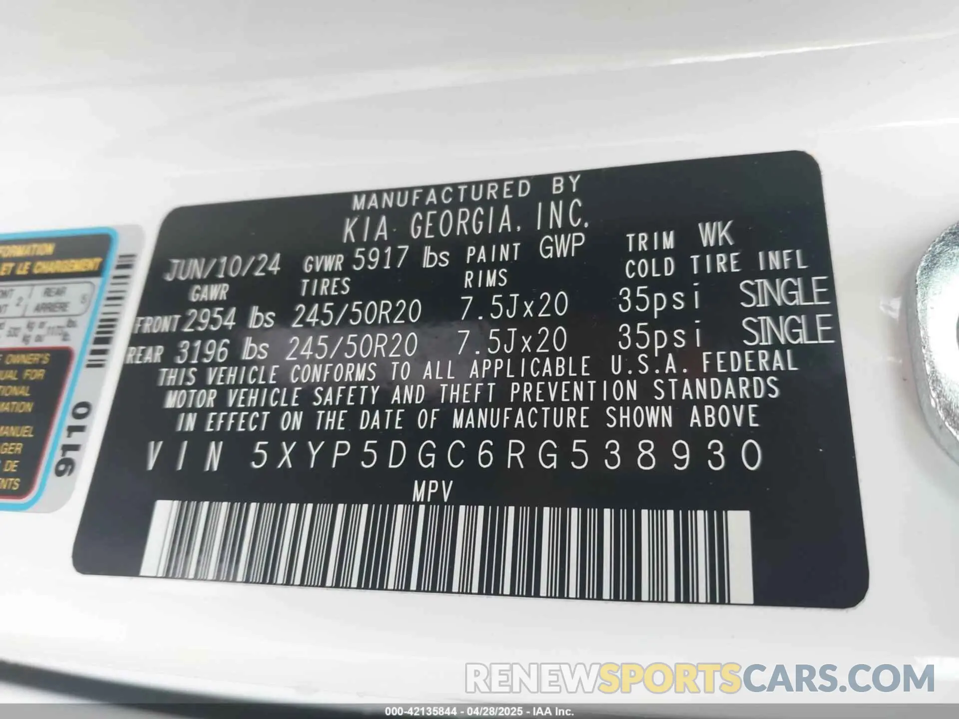 9 fotografías del automóvil dañado 5XYP5DGC6RG538930 KIA TELLURIDE 2024