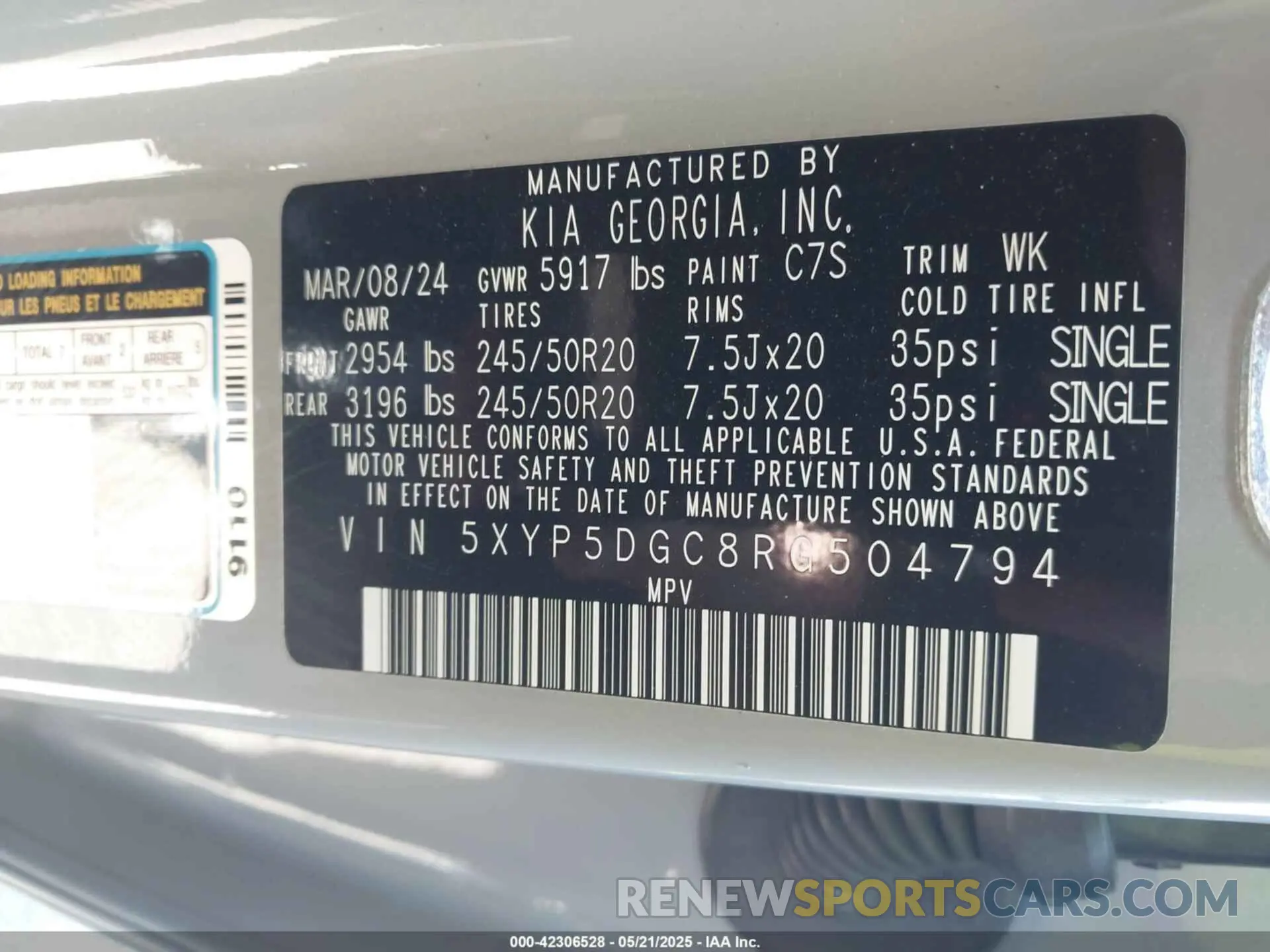 9 fotografías del automóvil dañado 5XYP5DGC8RG504794 KIA TELLURIDE 2024