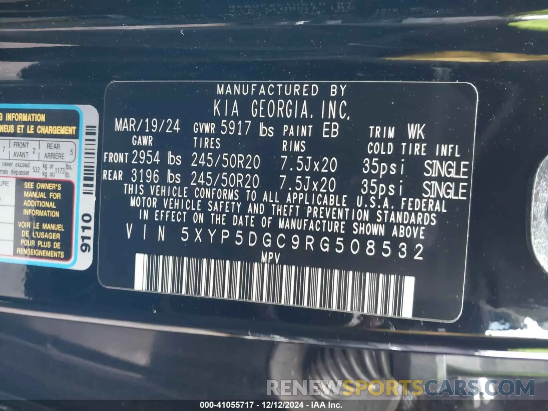 9 fotografías del automóvil dañado 5XYP5DGC9RG508532 KIA TELLURIDE 2024