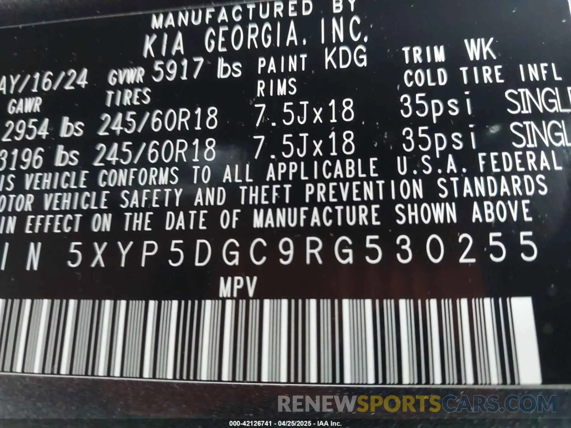 9 fotografías del automóvil dañado 5XYP5DGC9RG530255 KIA TELLURIDE 2024