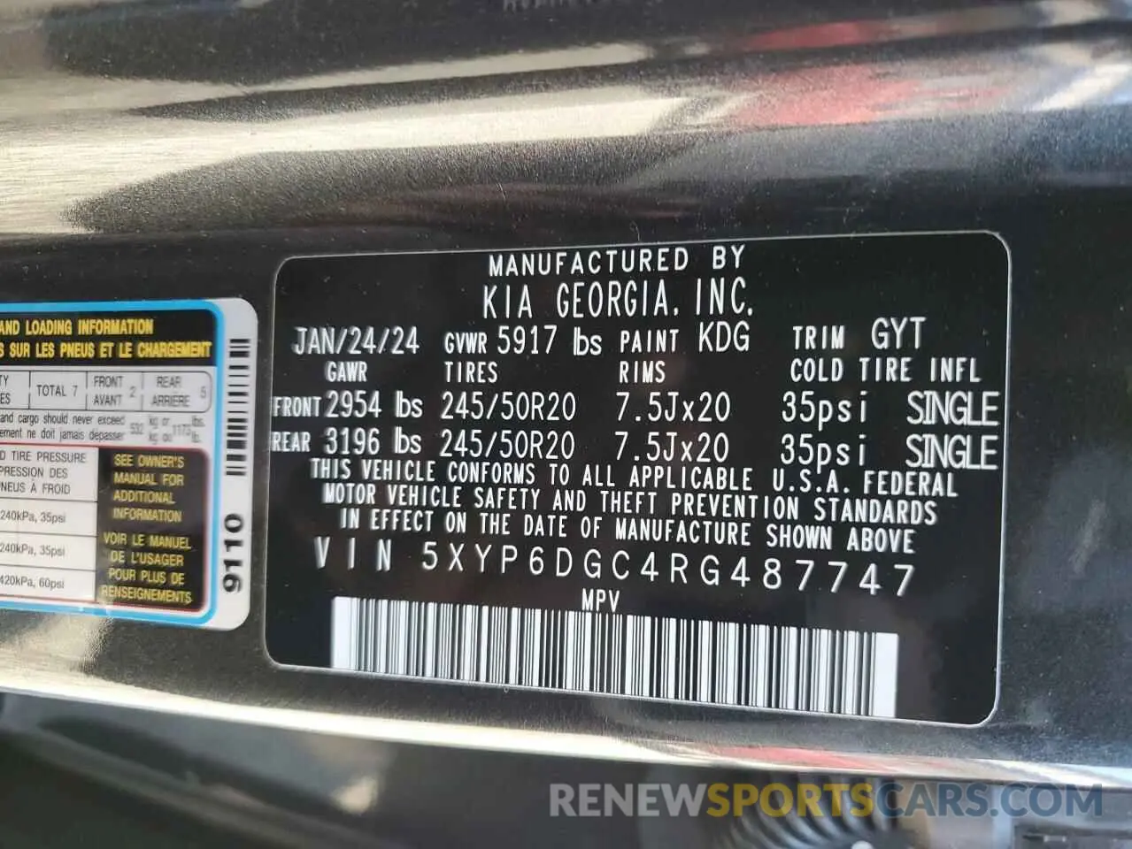 15 fotografías del automóvil dañado 5XYP6DGC4RG487747 KIA TELLURIDE 2024