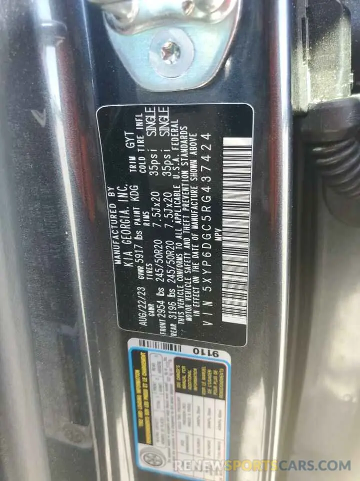 13 fotografías del automóvil dañado 5XYP6DGC5RG437424 KIA TELLURIDE 2024