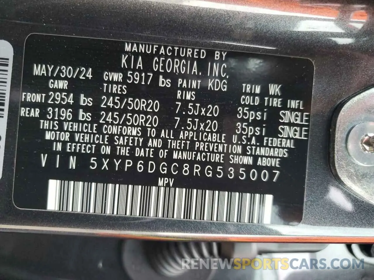 16 fotografías del automóvil dañado 5XYP6DGC8RG535007 KIA TELLURIDE 2024