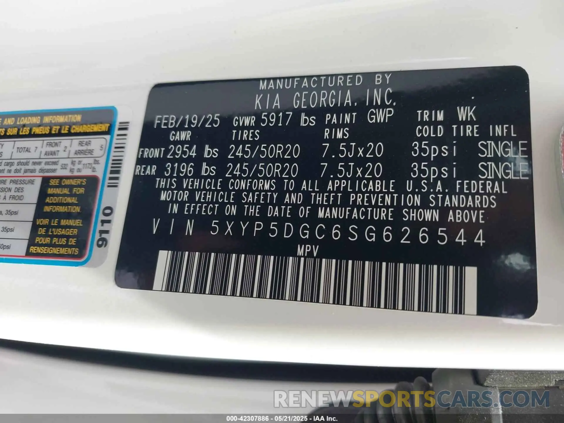 9 fotografías del automóvil dañado 5XYP5DGC6SG626544 KIA TELLURIDE 2025