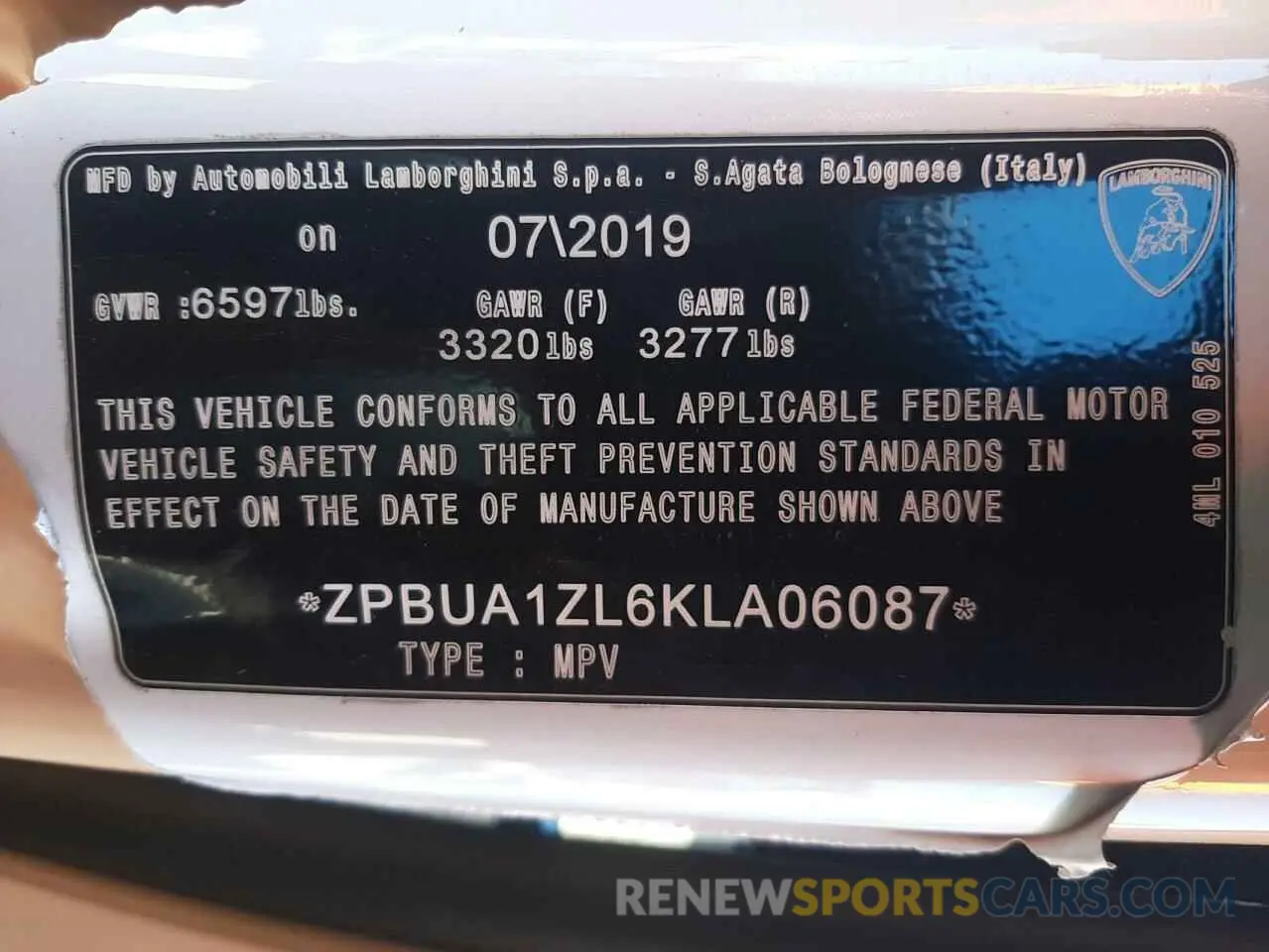 10 fotografías del automóvil dañado ZPBUA1ZL6KLA06087 LAMBORGHINI ALL MODELS 2019