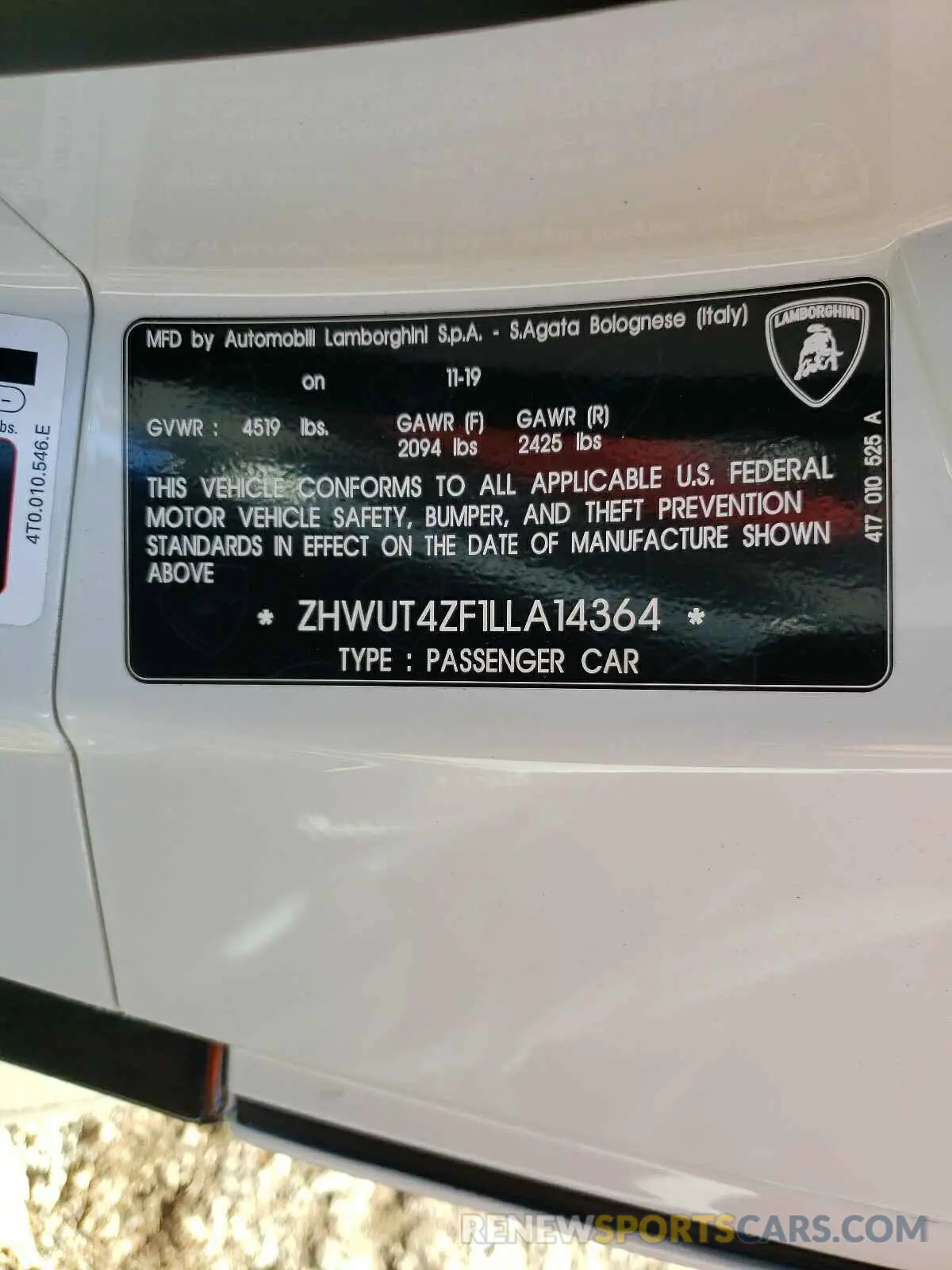 10 fotografías del automóvil dañado ZHWUT4ZF1LLA14364 LAMBORGHINI ALL MODELS 2020