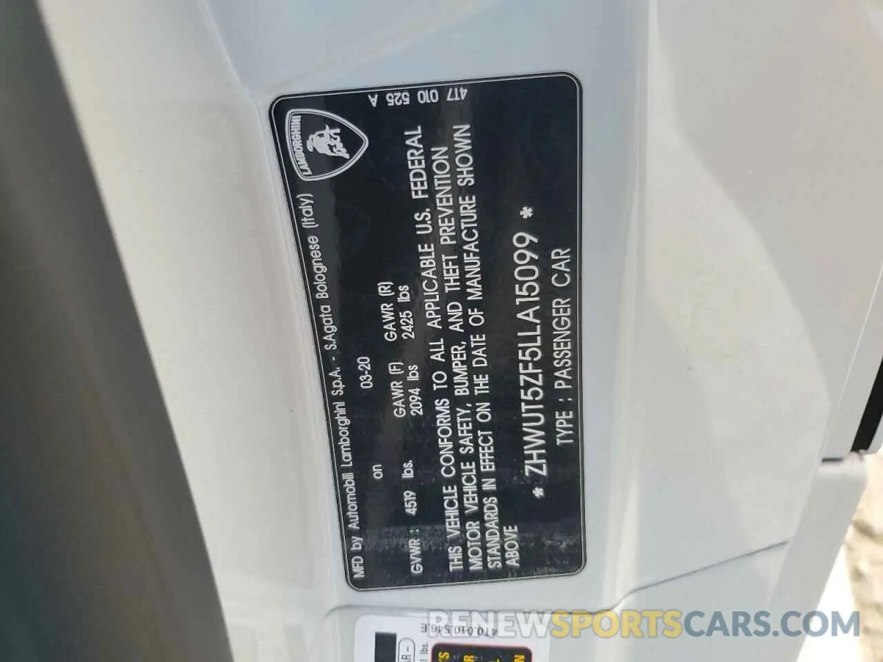 13 fotografías del automóvil dañado ZHWUT5ZF5LLA15099 LAMBORGHINI ALL MODELS 2020