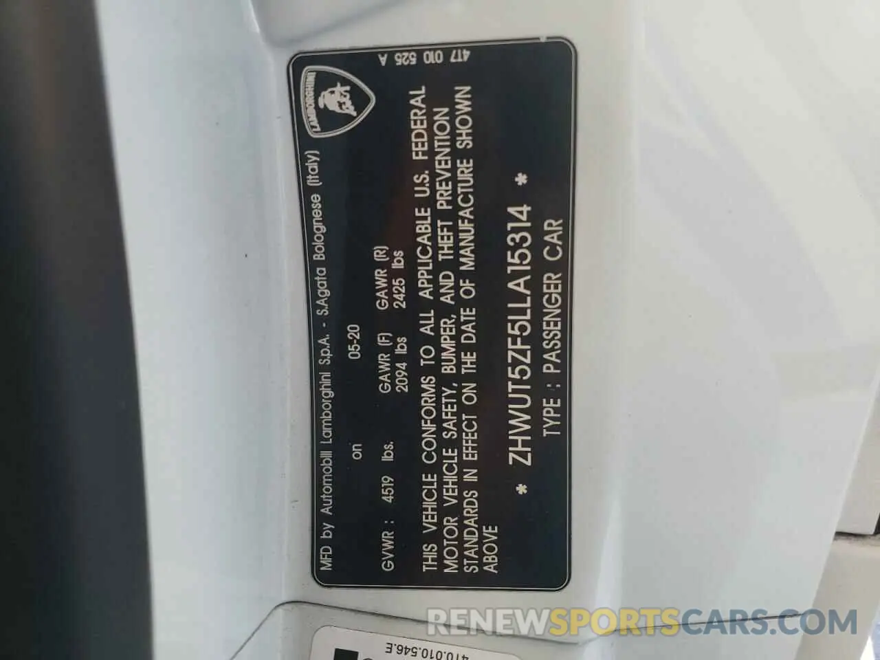 12 fotografías del automóvil dañado ZHWUT5ZF5LLA15314 LAMBORGHINI ALL MODELS 2020