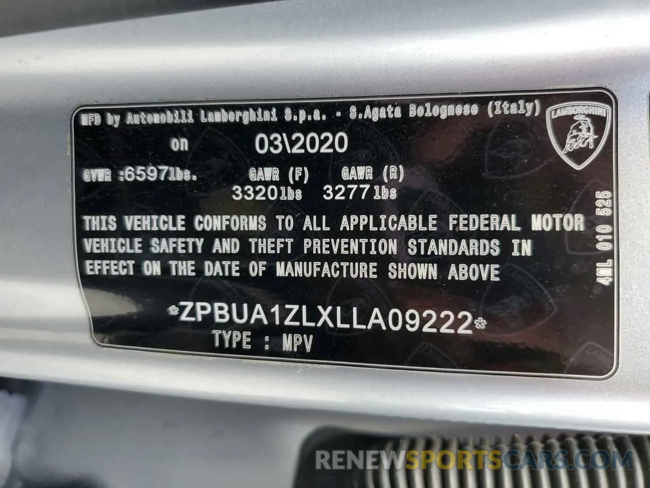 10 fotografías del automóvil dañado ZPBUA1ZLXLLA09222 LAMBORGHINI ALL MODELS 2020