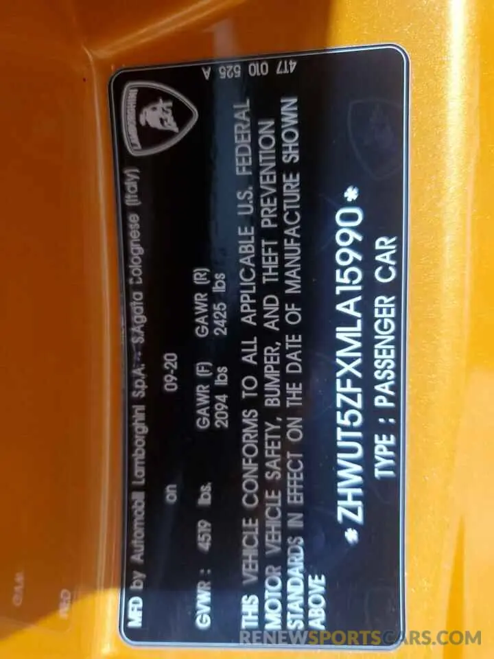 12 fotografías del automóvil dañado ZHWUT5ZFXMLA15990 LAMBORGHINI ALL MODELS 2021
