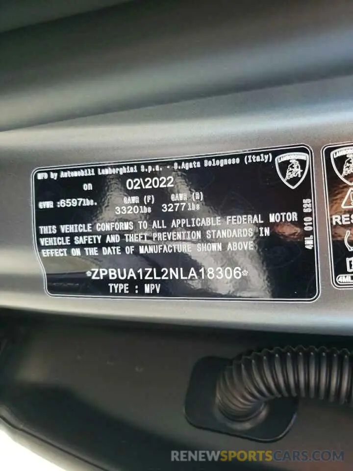 10 fotografías del automóvil dañado ZPBUA1ZL2NLA18306 LAMBORGHINI ALL MODELS 2022