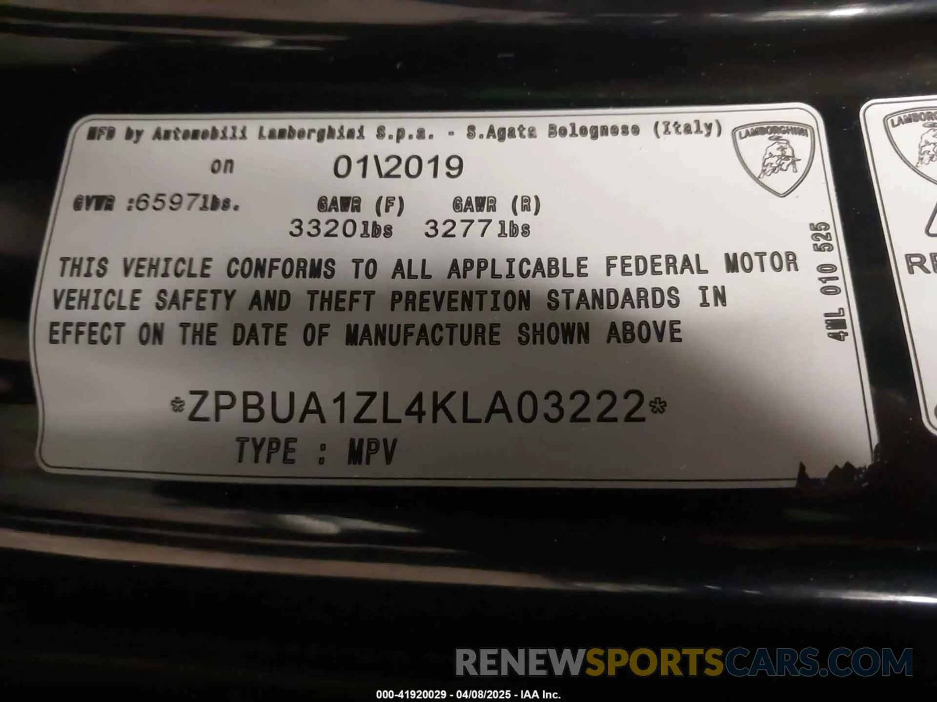 9 fotografías del automóvil dañado ZPBUA1ZL4KLA03222 LAMBORGHINI URUS 2019