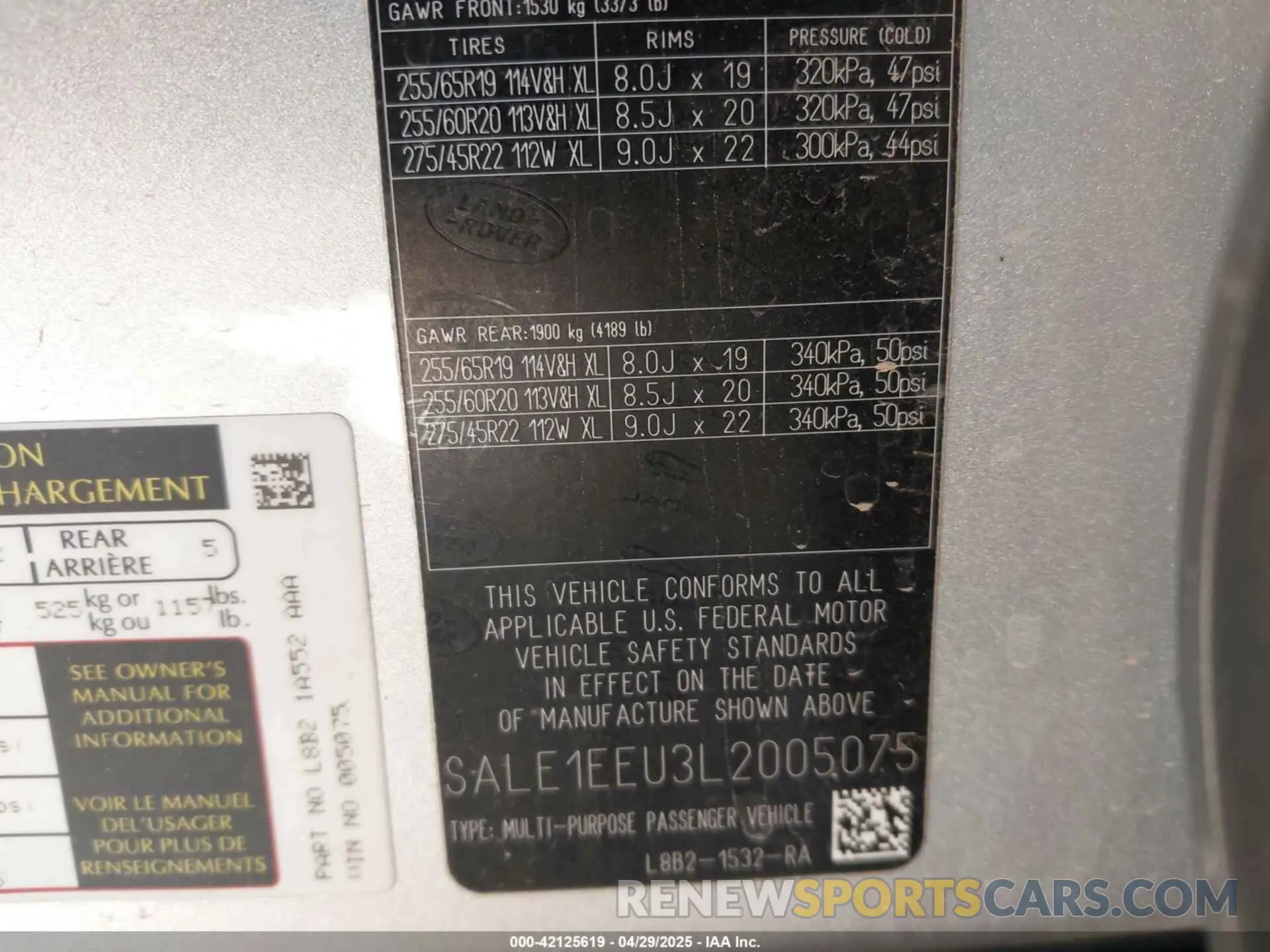 9 fotografías del automóvil dañado SALE1EEU3L2005075 LAND ROVER DEFENDER 2020