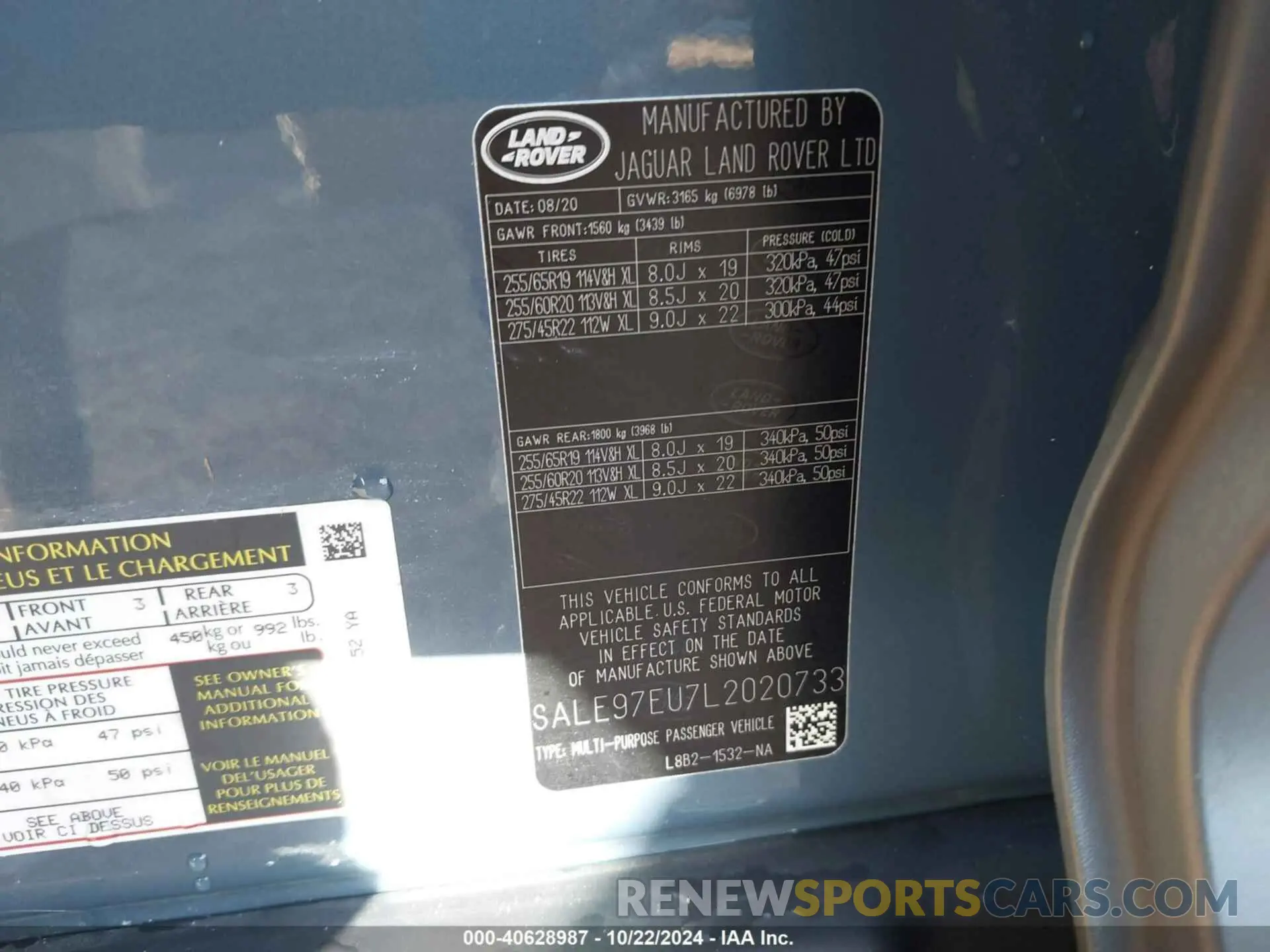 9 fotografías del automóvil dañado SALE97EU7L2020733 LAND ROVER DEFENDER 2020