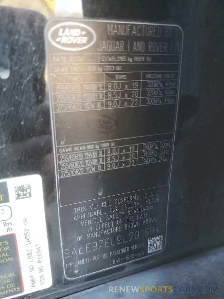 14 fotografías del automóvil dañado SALE97EU9L2016943 LAND ROVER DEFENDER 2020