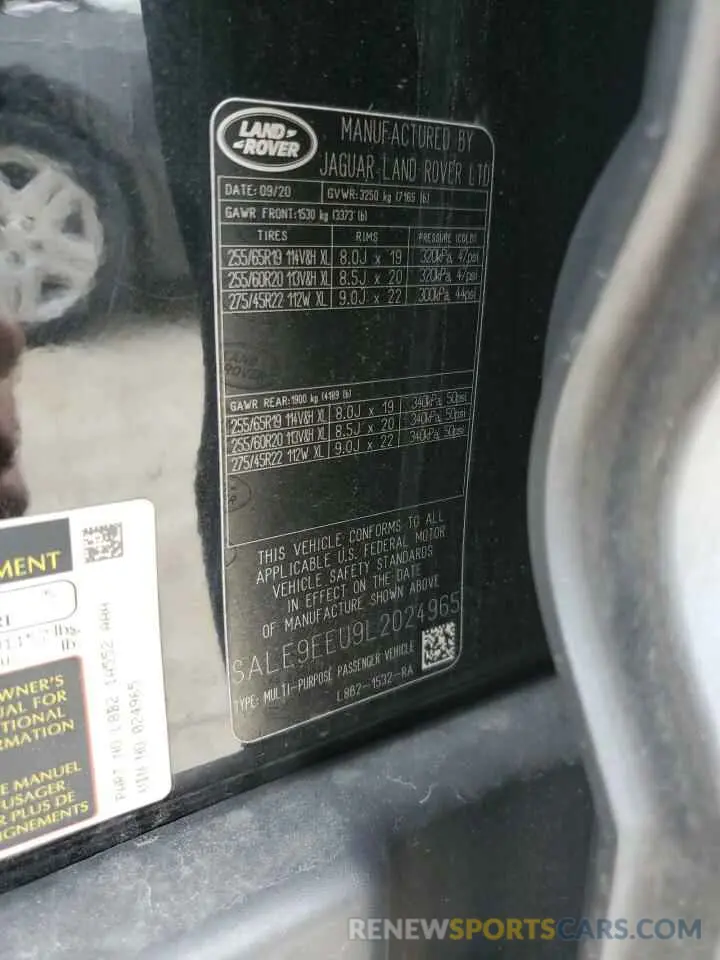13 fotografías del automóvil dañado SALE9EEU9L2024965 LAND ROVER DEFENDER 2020