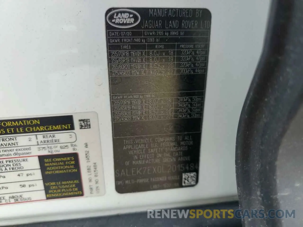 14 fotografías del automóvil dañado SALEK7EX0L2015484 LAND ROVER DEFENDER 2020