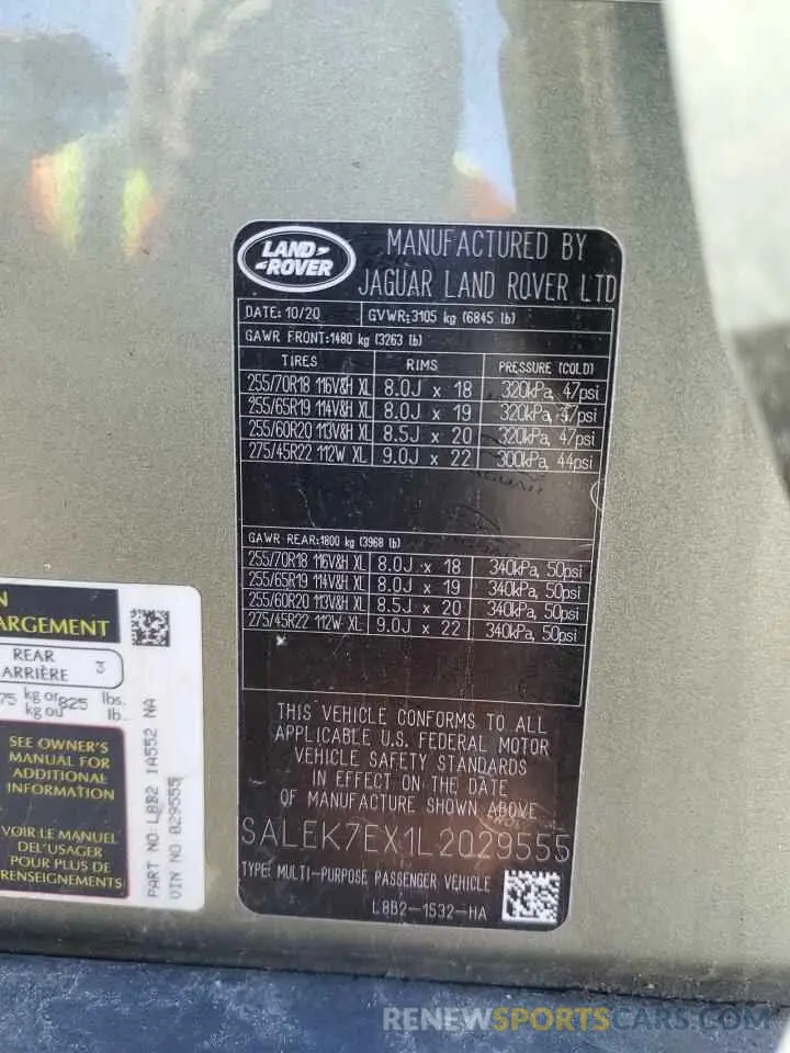 13 fotografías del automóvil dañado SALEK7EX1L2029555 LAND ROVER DEFENDER 2020
