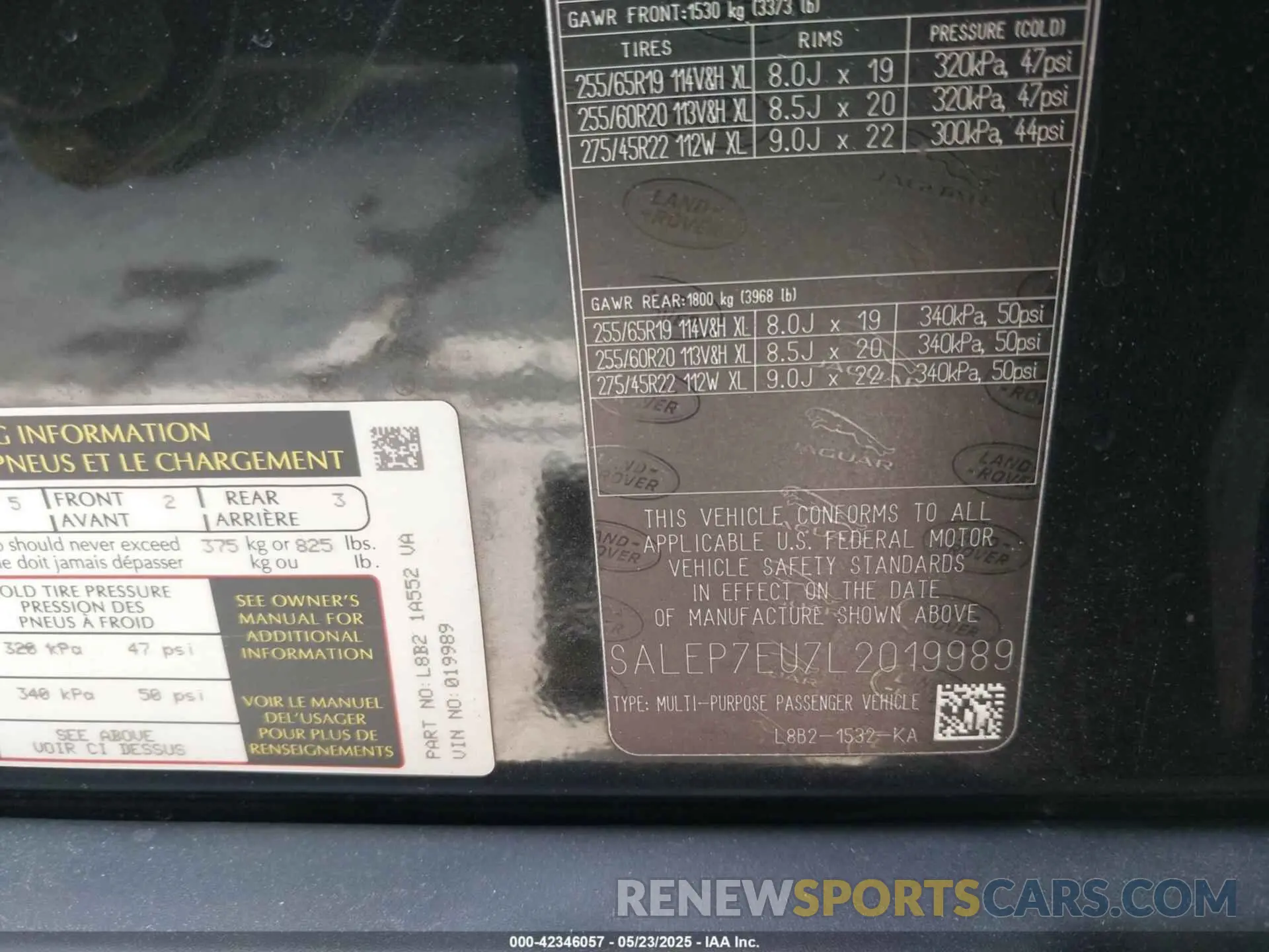 9 fotografías del automóvil dañado SALEP7EU7L2019989 LAND ROVER DEFENDER 2020