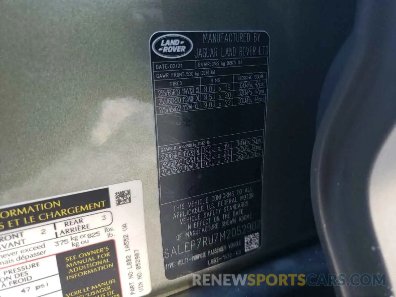 10 fotografías del automóvil dañado SALEP7RU7M2052907 LAND ROVER DEFENDER 2021