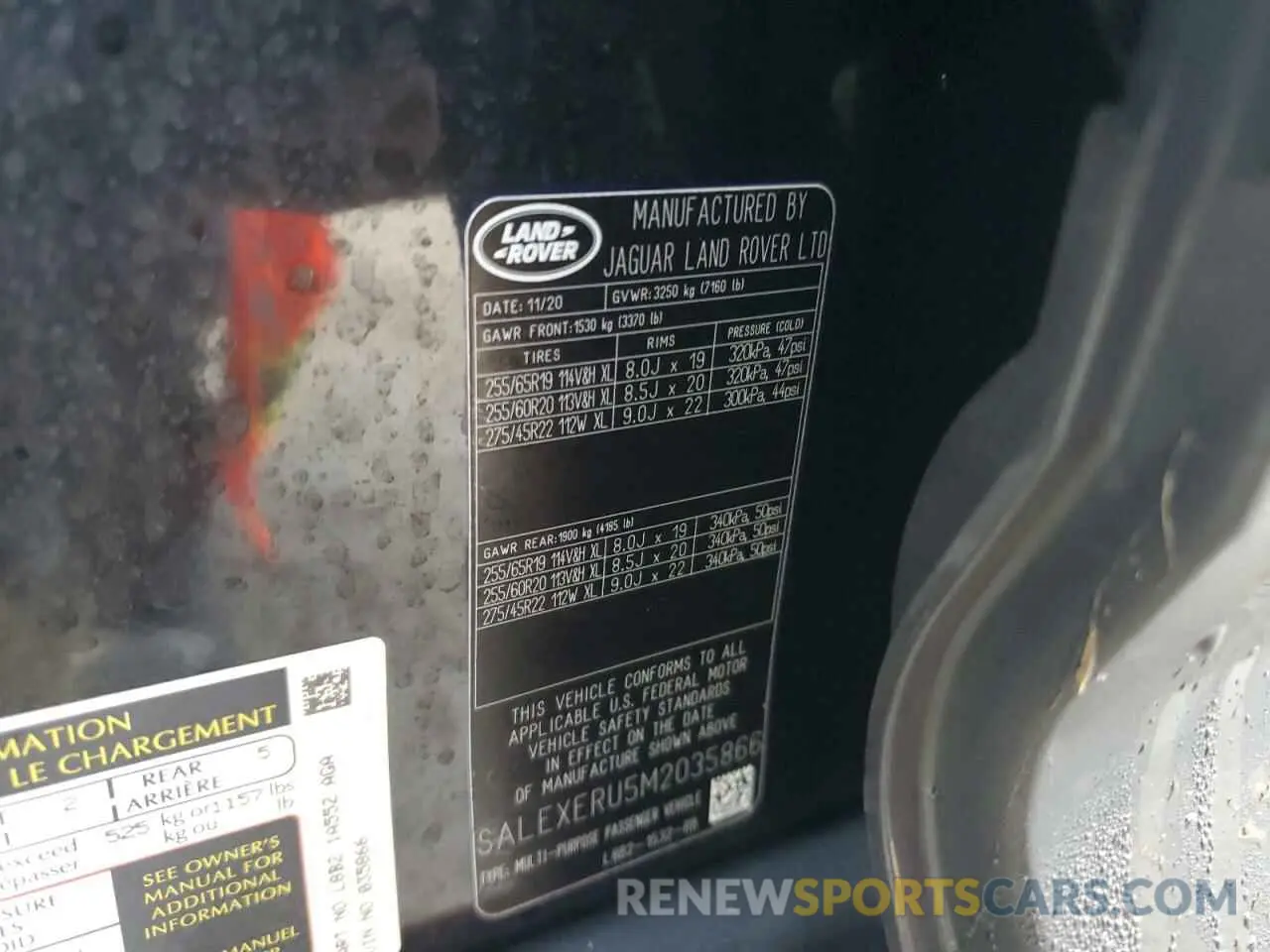 14 fotografías del automóvil dañado SALEXERU5M2035866 LAND ROVER DEFENDER 2021