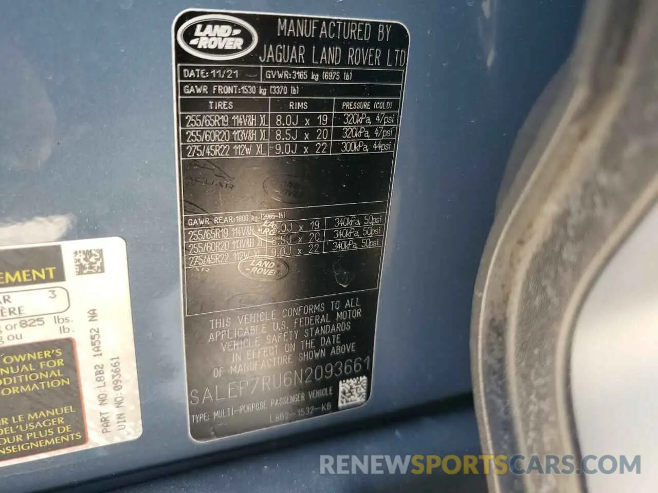 13 fotografías del automóvil dañado SALEP7RU6N2093661 LAND ROVER DEFENDER 2022