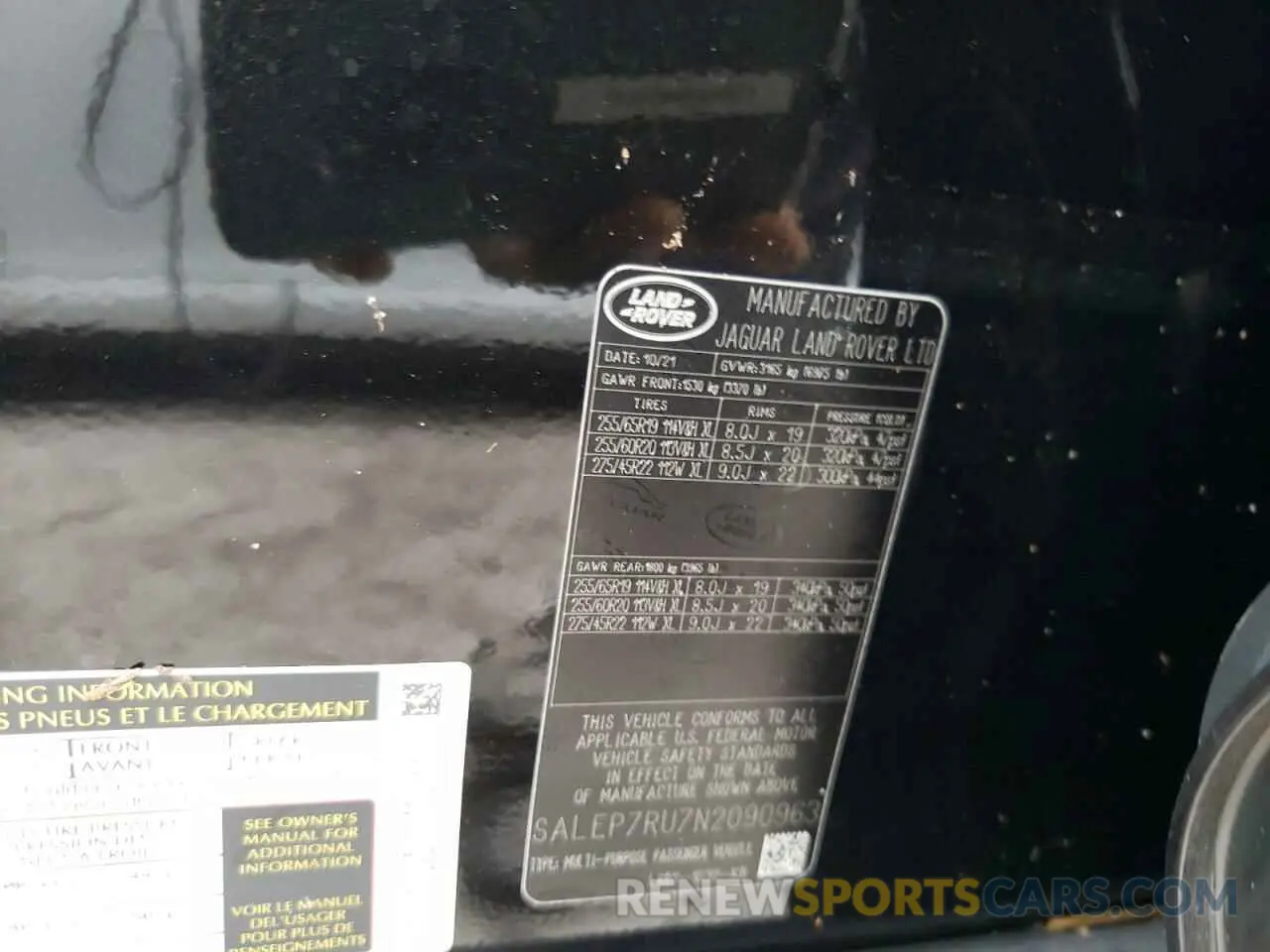 10 fotografías del automóvil dañado SALEP7RU7N2090963 LAND ROVER DEFENDER 2022
