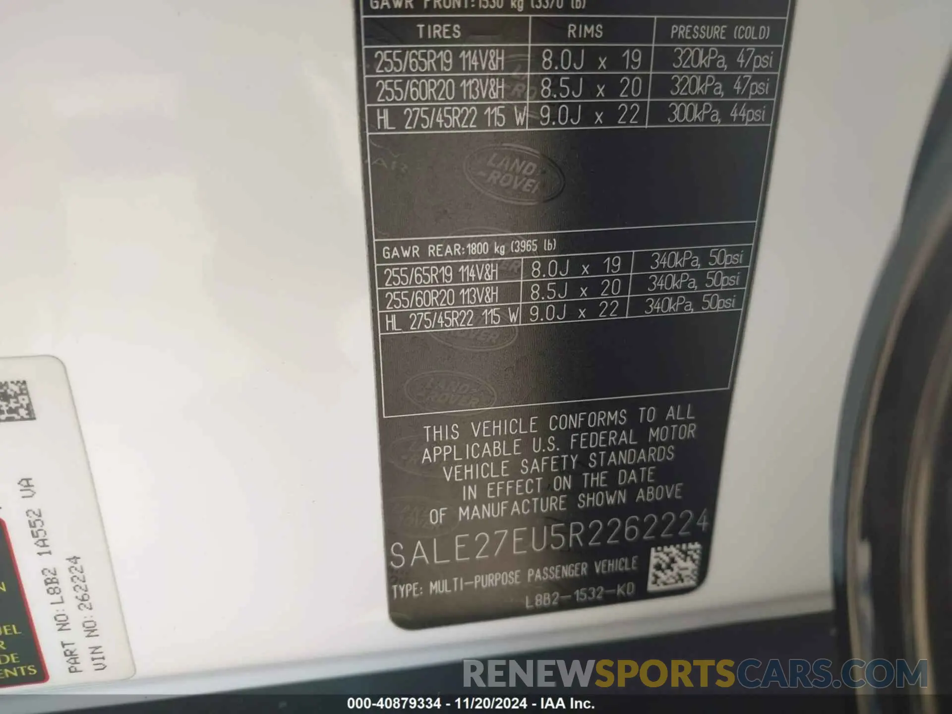 9 fotografías del automóvil dañado SALE27EU5R2262224 LAND ROVER DEFENDER 2024