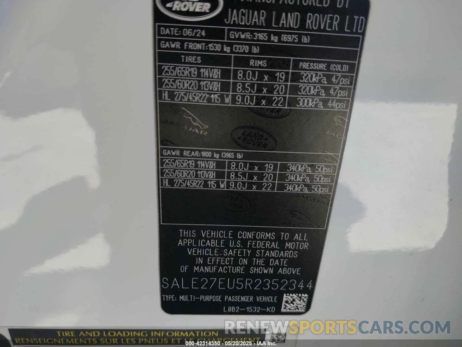 9 fotografías del automóvil dañado SALE27EU5R2352344 LAND ROVER DEFENDER 2024
