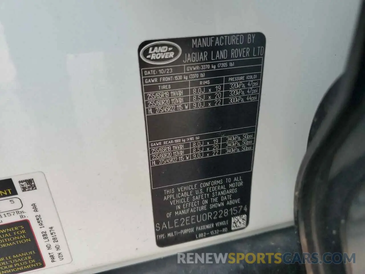 13 fotografías del automóvil dañado SALE2EEU0R2281574 LAND ROVER DEFENDER 2024