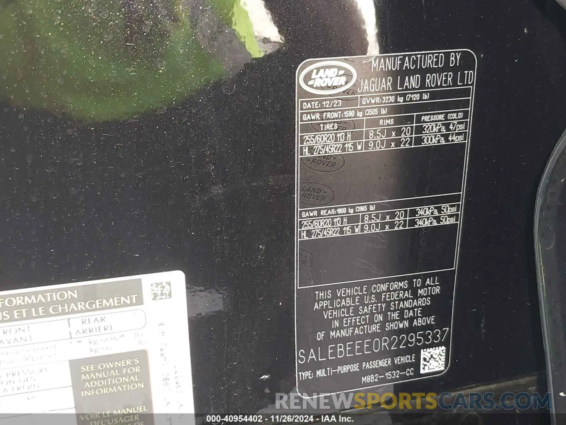 9 fotografías del automóvil dañado SALEBEEE0R2295337 LAND ROVER DEFENDER 2024